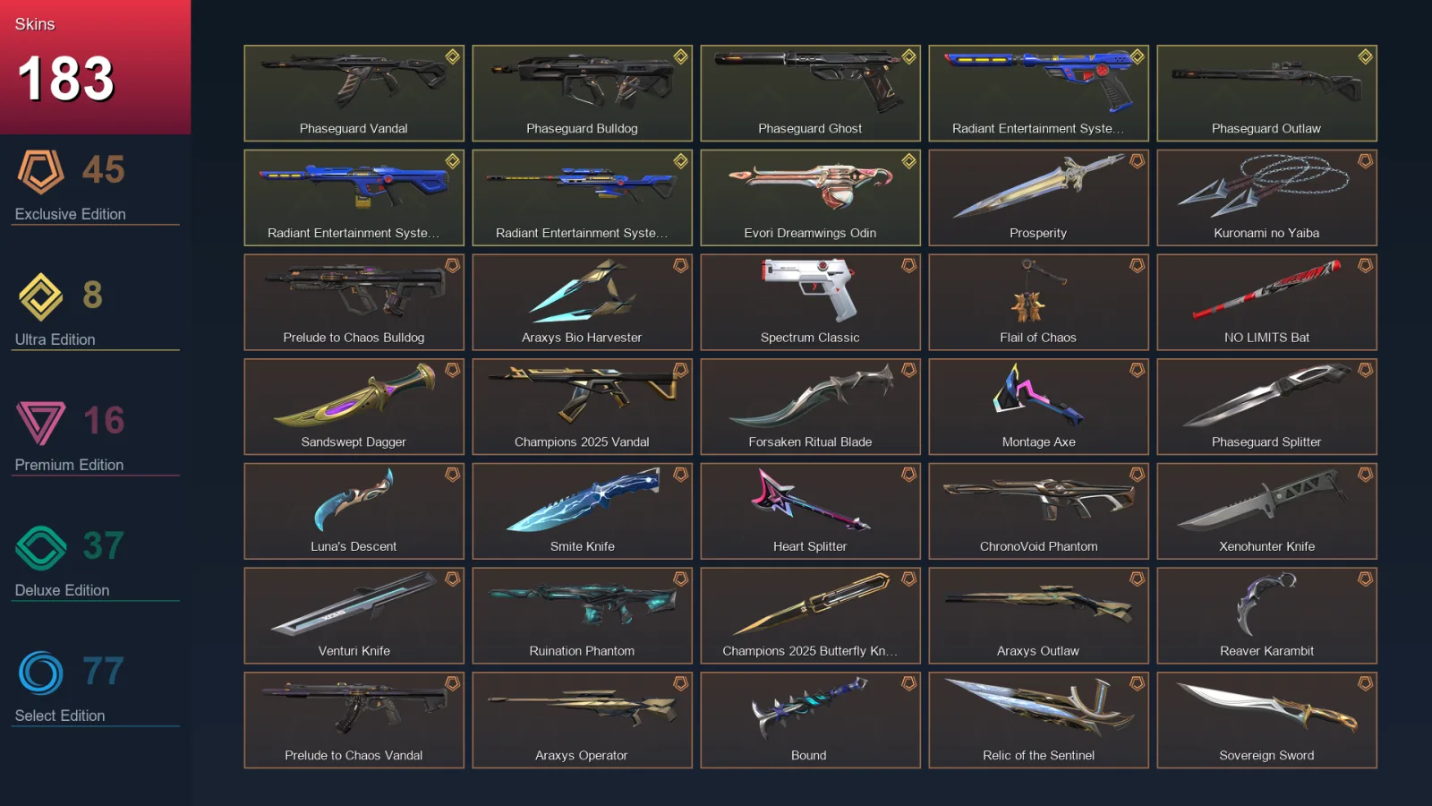 NA | Lv400 | Unranked | 183 Skin | 27 Agent | 137 Buddy