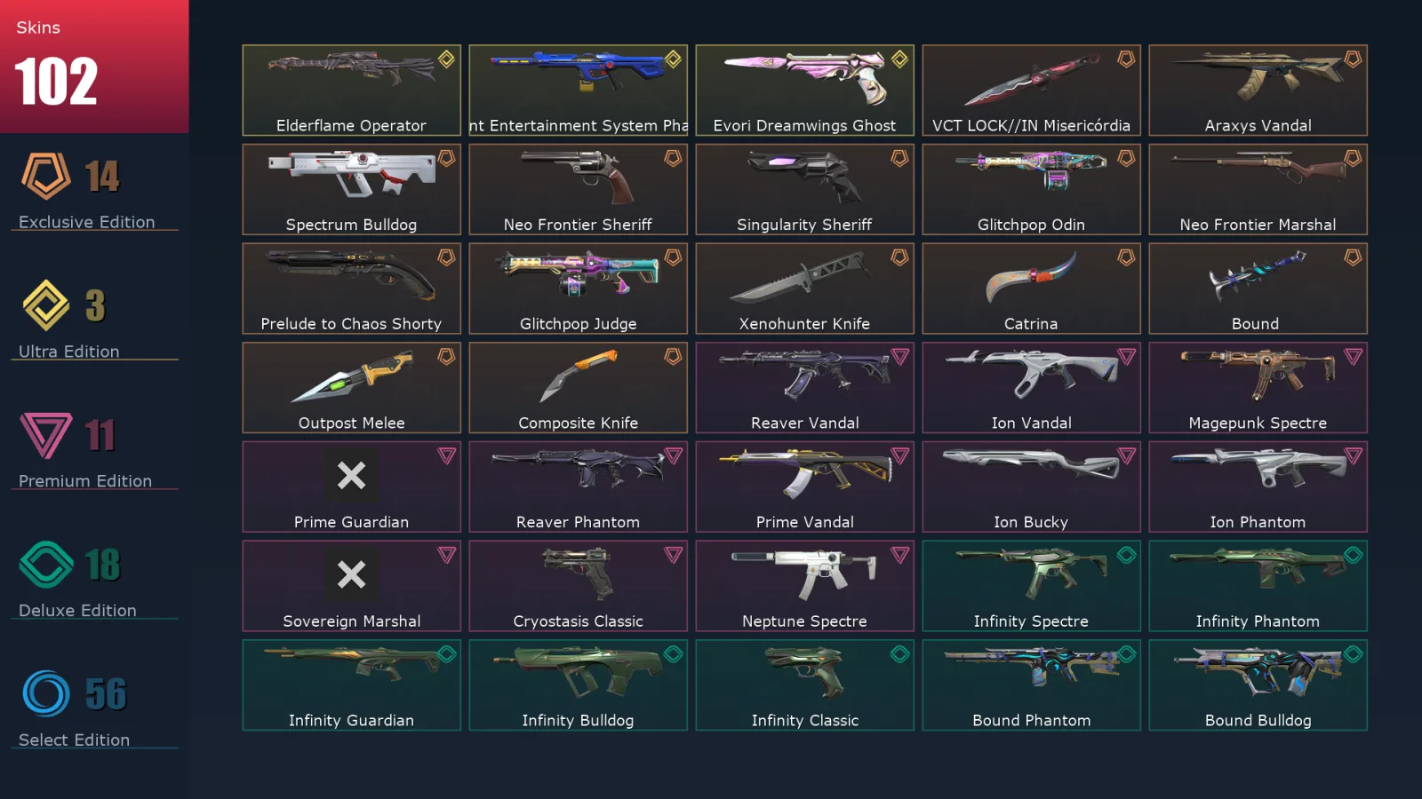 [Valorant] | EU | Level 350 | Gold 2 | 28 Agents | 102 Skins
