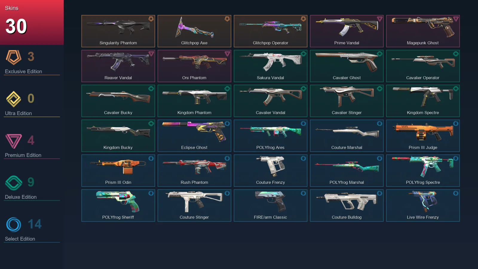 AP | Lv96 | Unranked | 30 Skin | 21 Agent | 59 Buddy — Valorant account