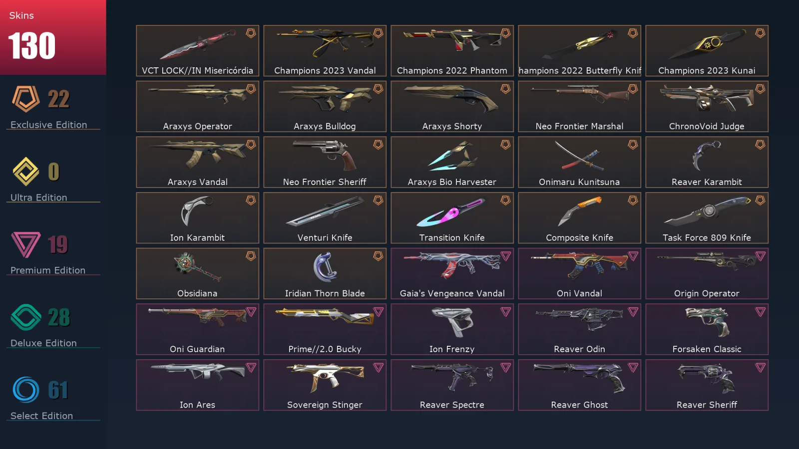 [Valorant] | EU | Level 158 | 26 Agents | 130 Skins