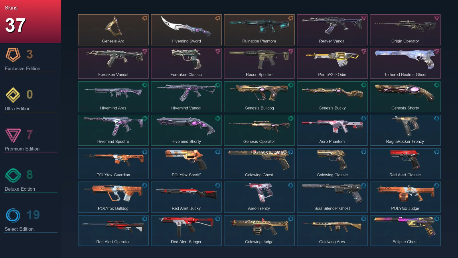 AP | Lv68 | Unranked | 37 Skin | 17 Agent | 38 Buddy
