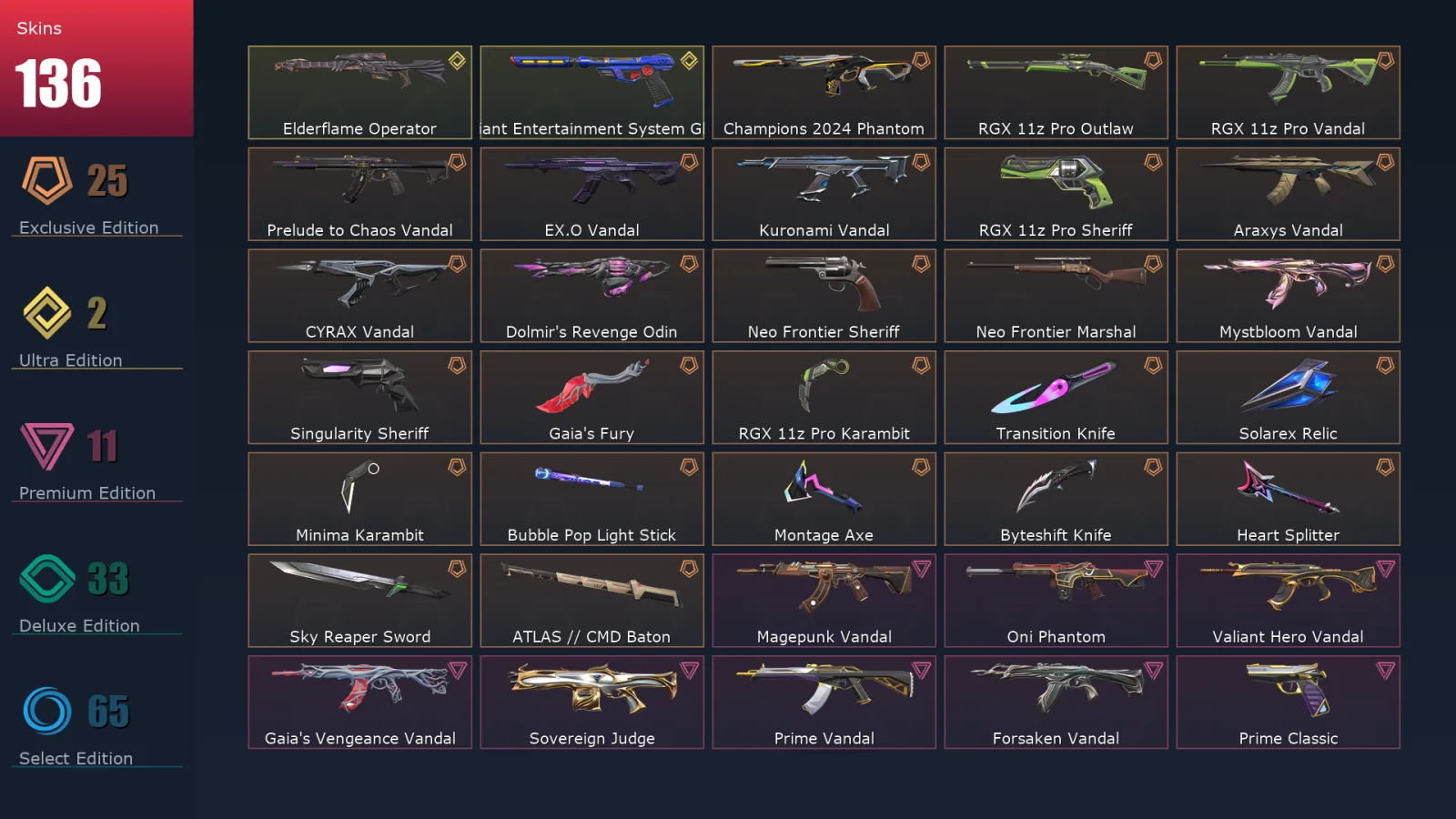 [Valorant] | EU | Level 304 | Platinum 3 | 29 Agents | 137 Skins