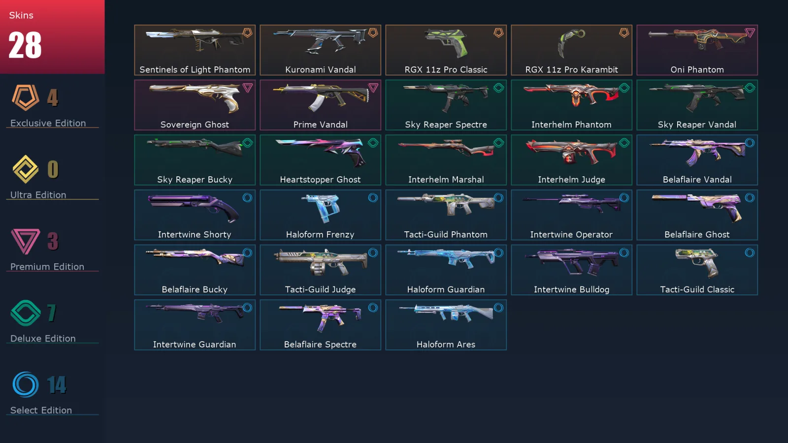 [Valorant] | EU | Level 54 | Silver 3 | 16 Agents | 28 Skins