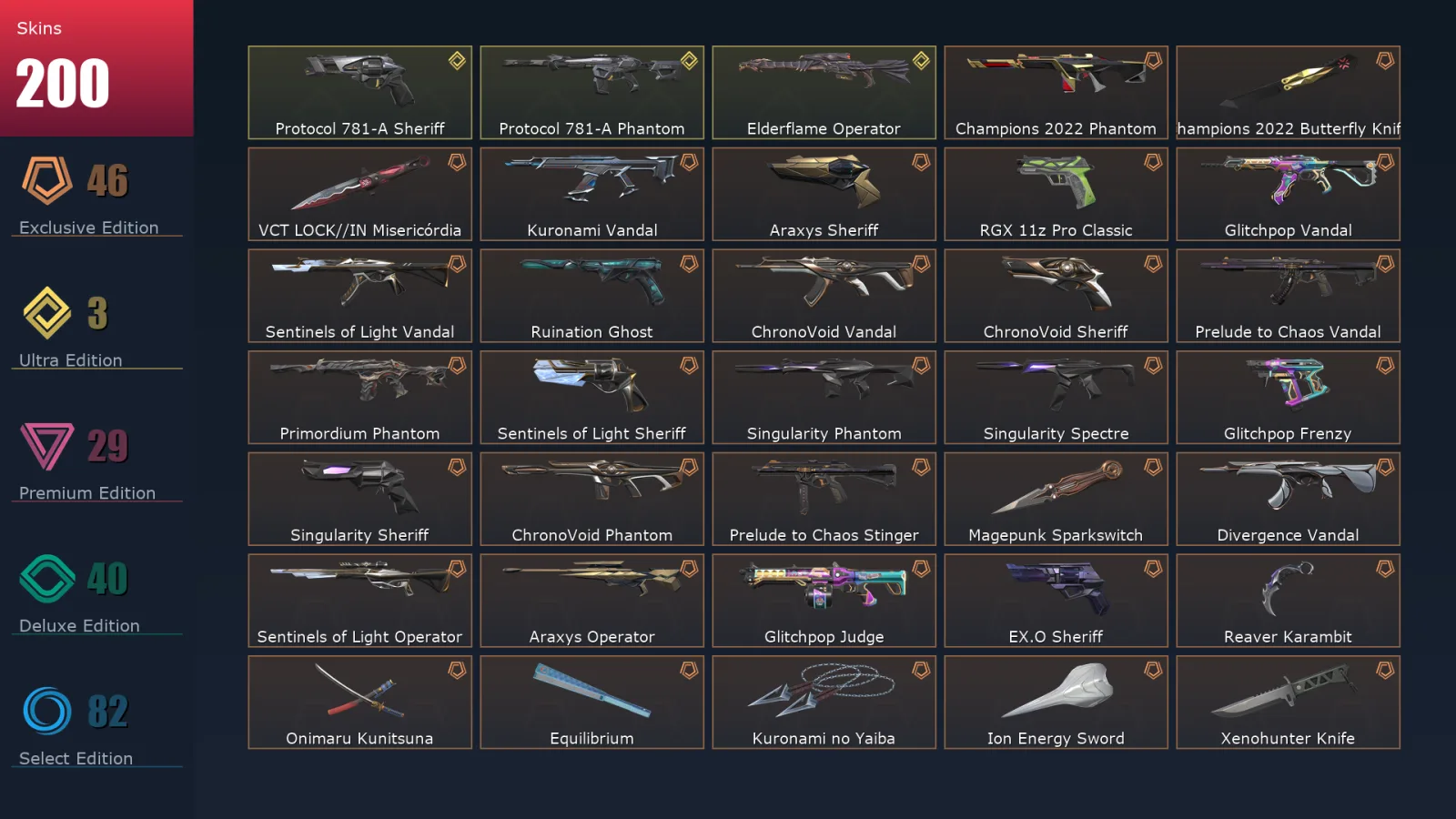 [Valorant] | EU | Level 187 | Platinum 3 | 29 Agents | 200 Skins
