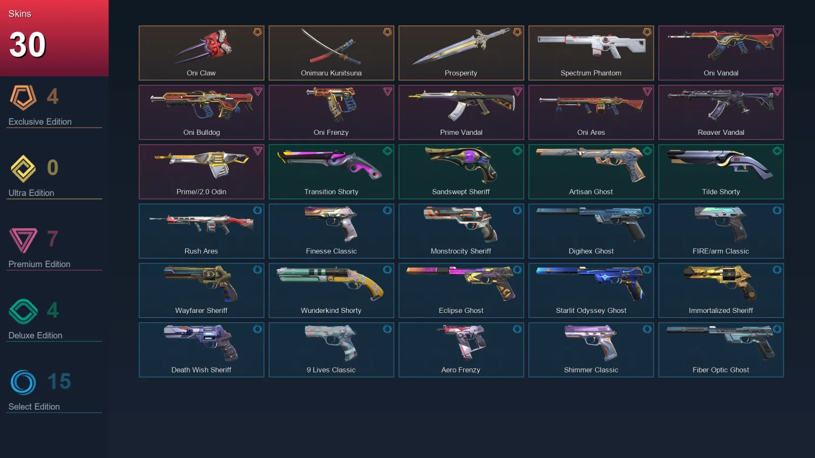 AP | Oni Claw | Onimaru Kunitsuna | Prosperity | Spectrum Phantom | 30 Skin | 27 Agent | 117 Buddy | Lv334