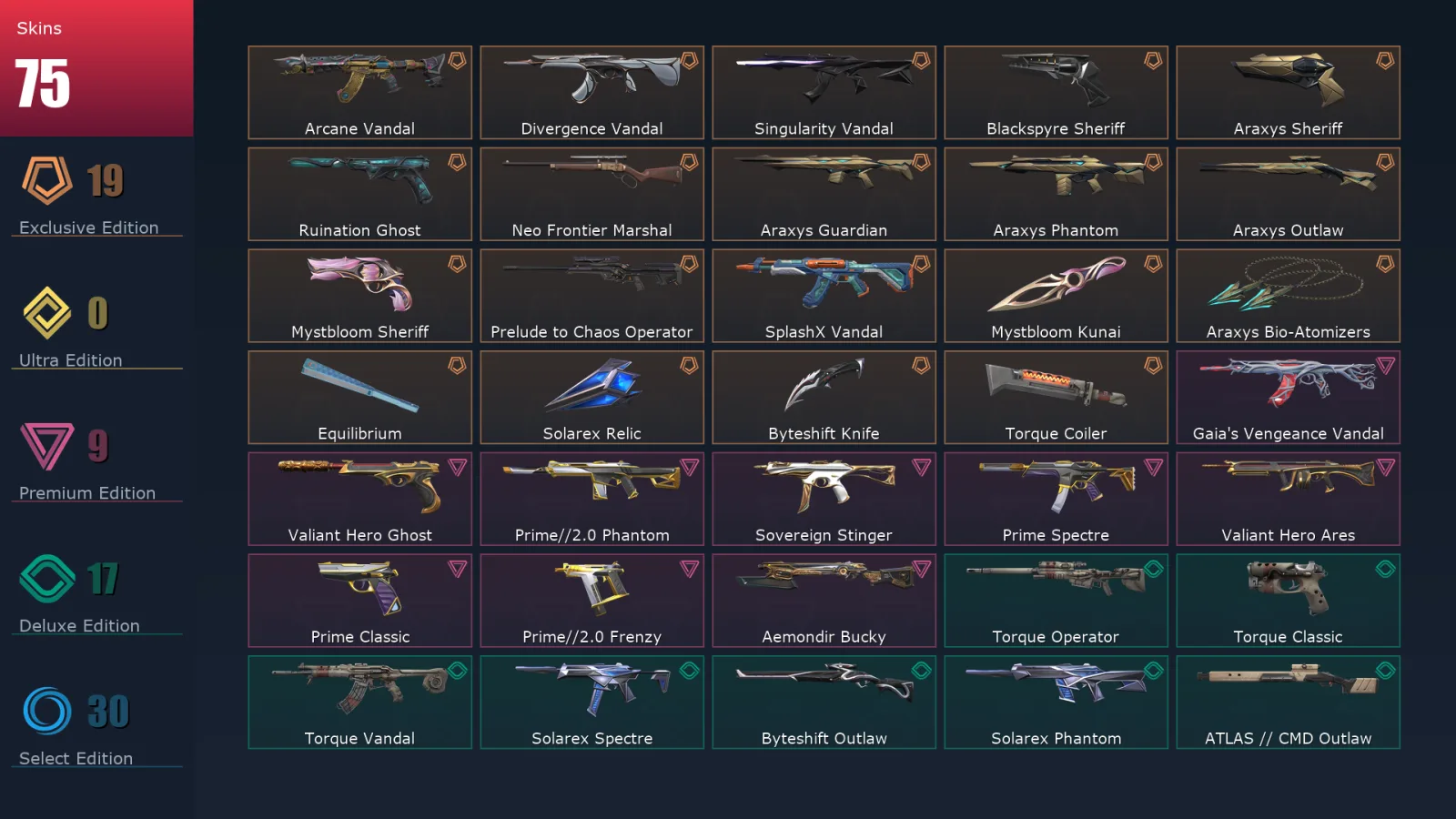 [Valorant] | EU | Level 146 | 29 Agents | 75 Skins
