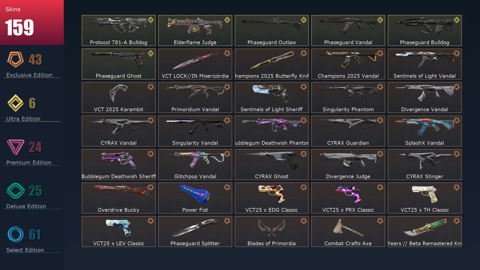 [Valorant] | EU | Level 268 | 27 Agents | 159 Skins