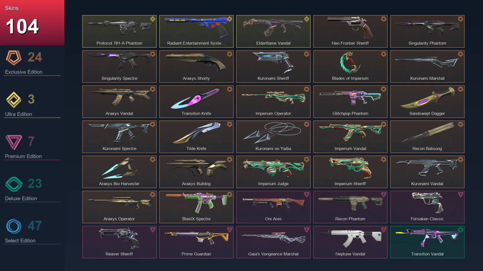 NA | Lv84 | Unranked | 104 Skin | 29 Agent | 81 Buddy
