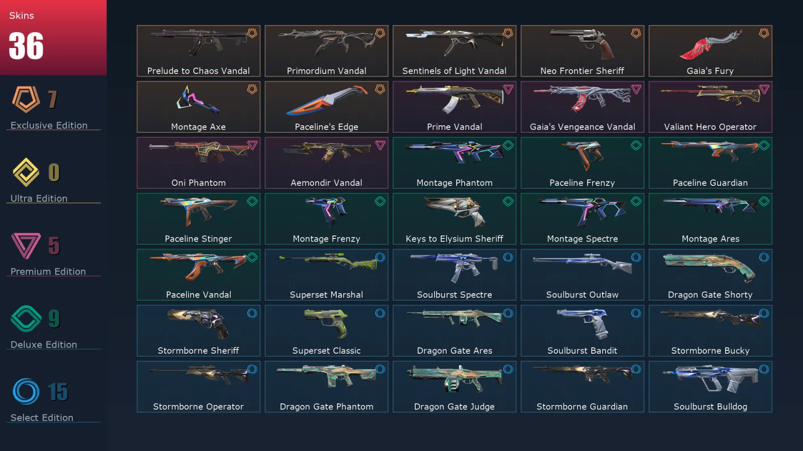 [Valorant] | EU | Level 60 | Gold 2 | 18 Agents | 36 Skins