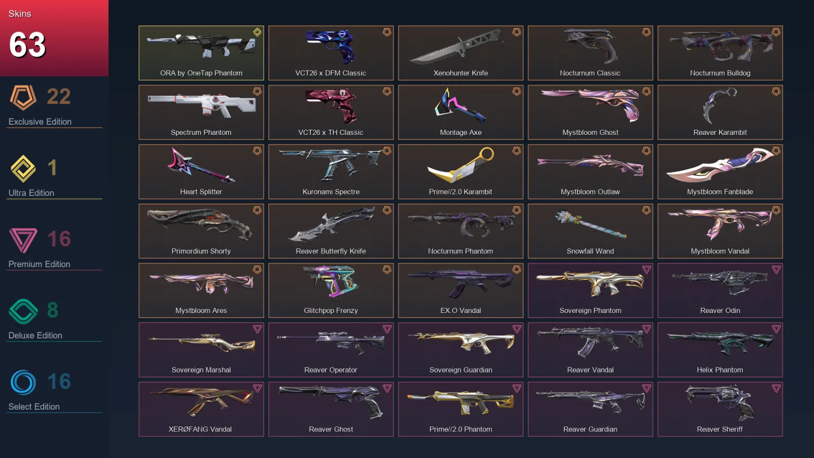 AP | VCT26 x DFM Classic | Xenohunter Knife | Nocturnum Classic | Nocturnum Bulldog | 63 Skin | 21 Agent | 43 Buddy | Lv84