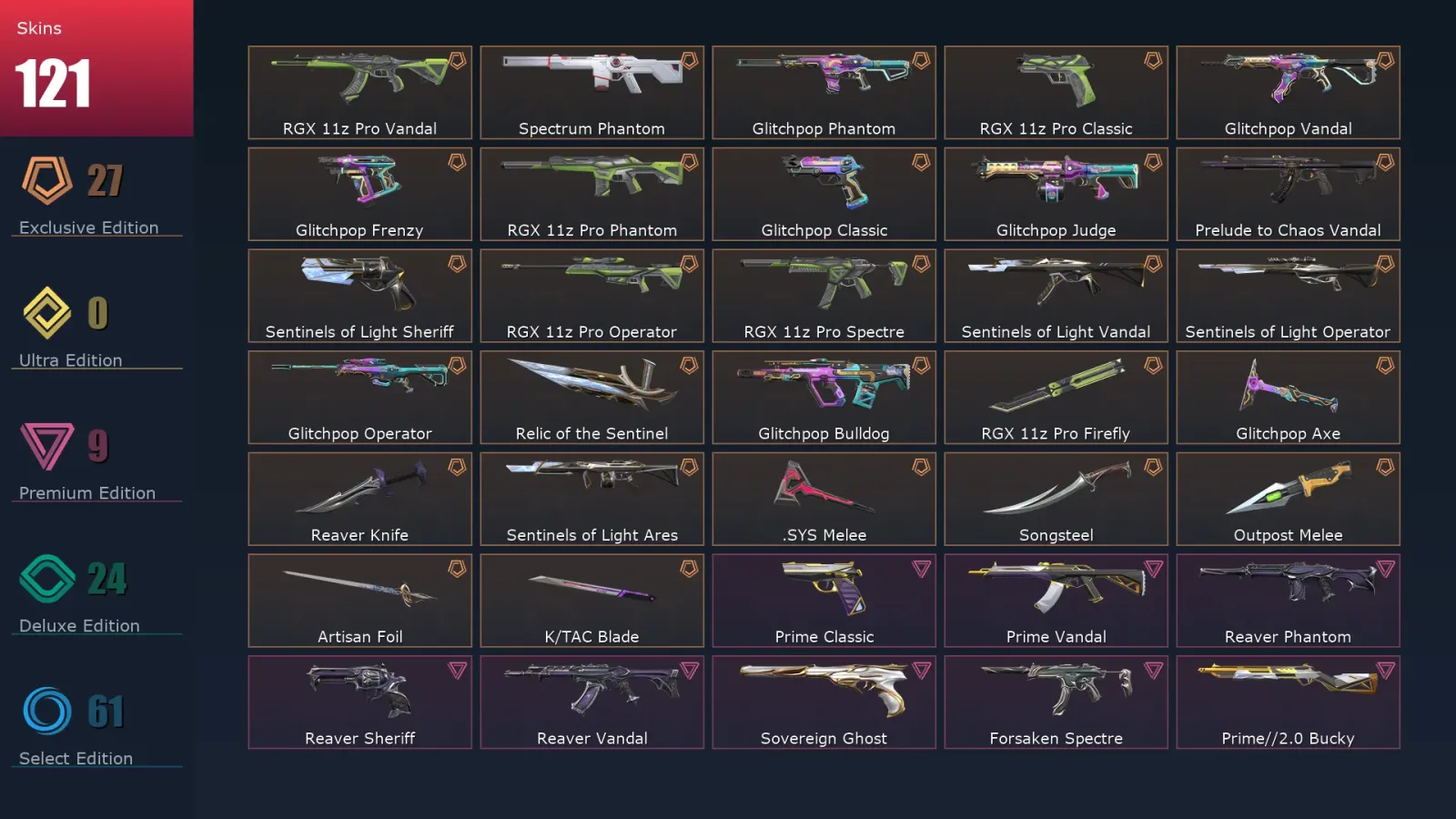 [Valorant] | EU | Level 372 | Ascendant 1 | 28 Agents | 121 Skins
