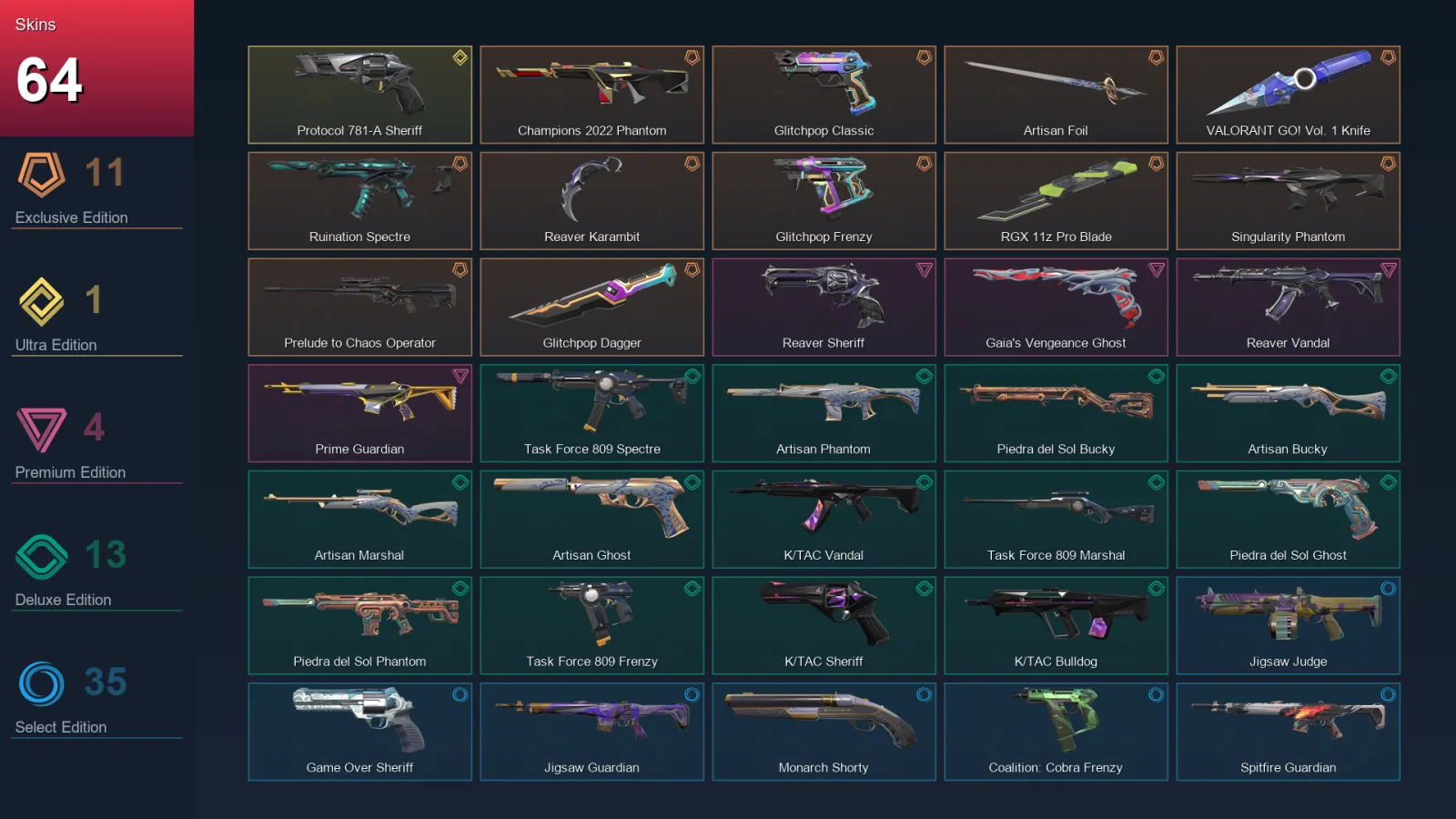 NA | Lv130 | Unranked | 64 Skin | 19 Agent | 62 Buddy