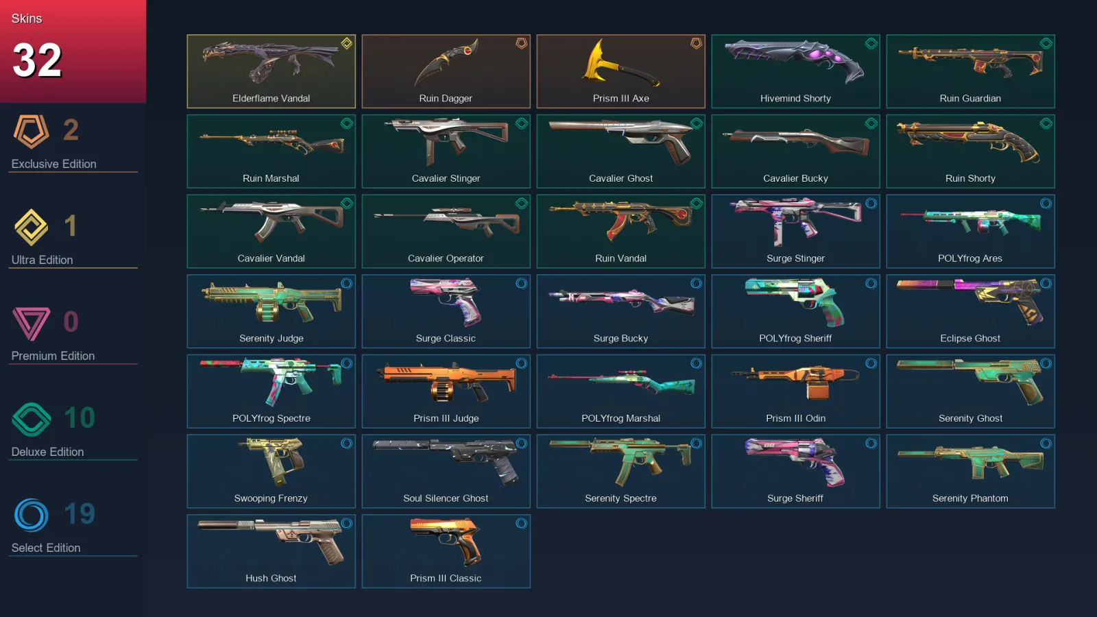 EU | Lv155 | Unranked | 32 Skin | 21 Agent | 73 Buddy