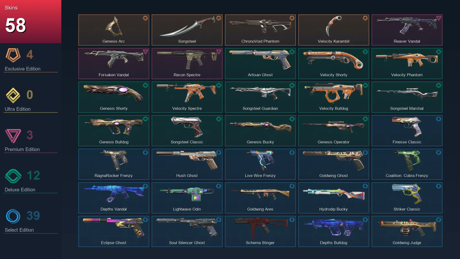 AP | Lv215 | Unranked | 58 Skin | 27 Agent | 105 Buddy