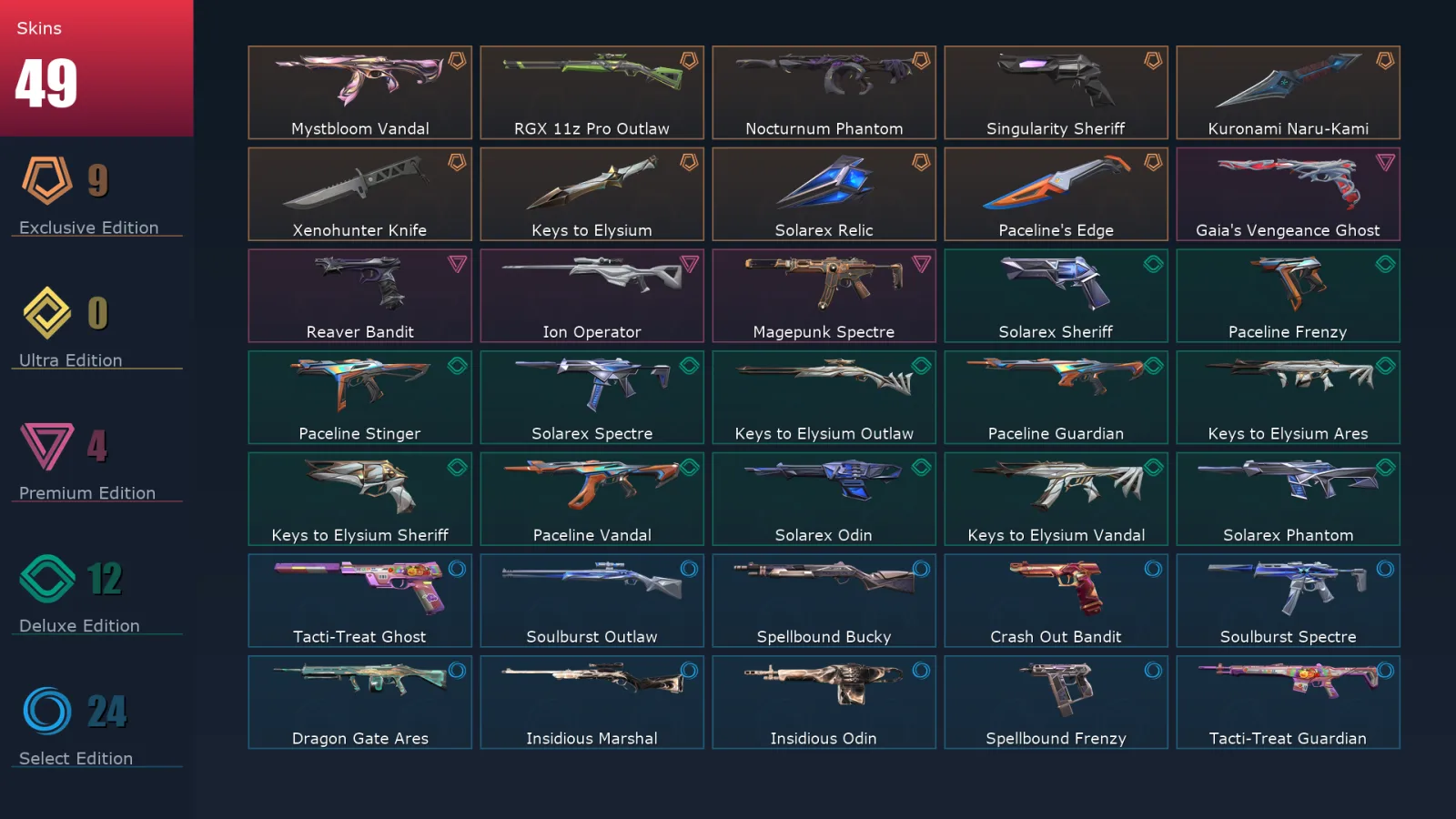 [Valorant] | EU | Level 54 | 17 Agents | 49 Skins