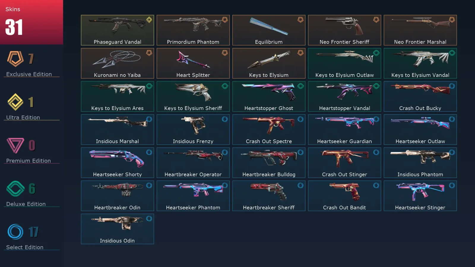 [Valorant] | EU | Level 72 | Silver 2 | 18 Agents | 31 Skins