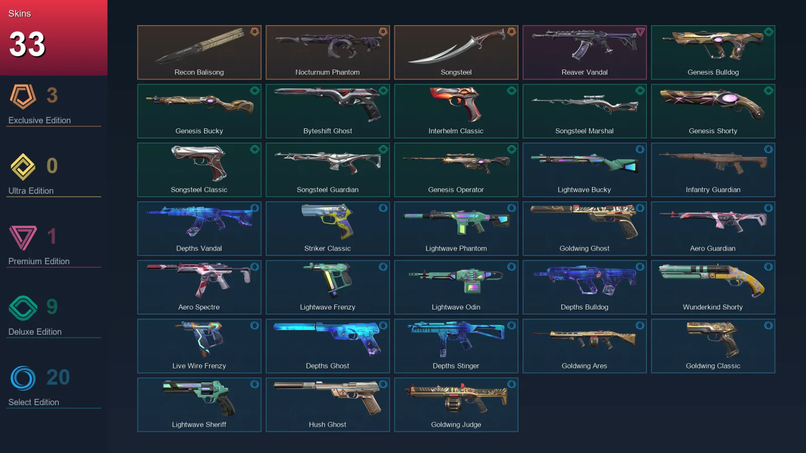 AP | Lv143 | Unranked | 33 Skin | 28 Agent | 70 Buddy