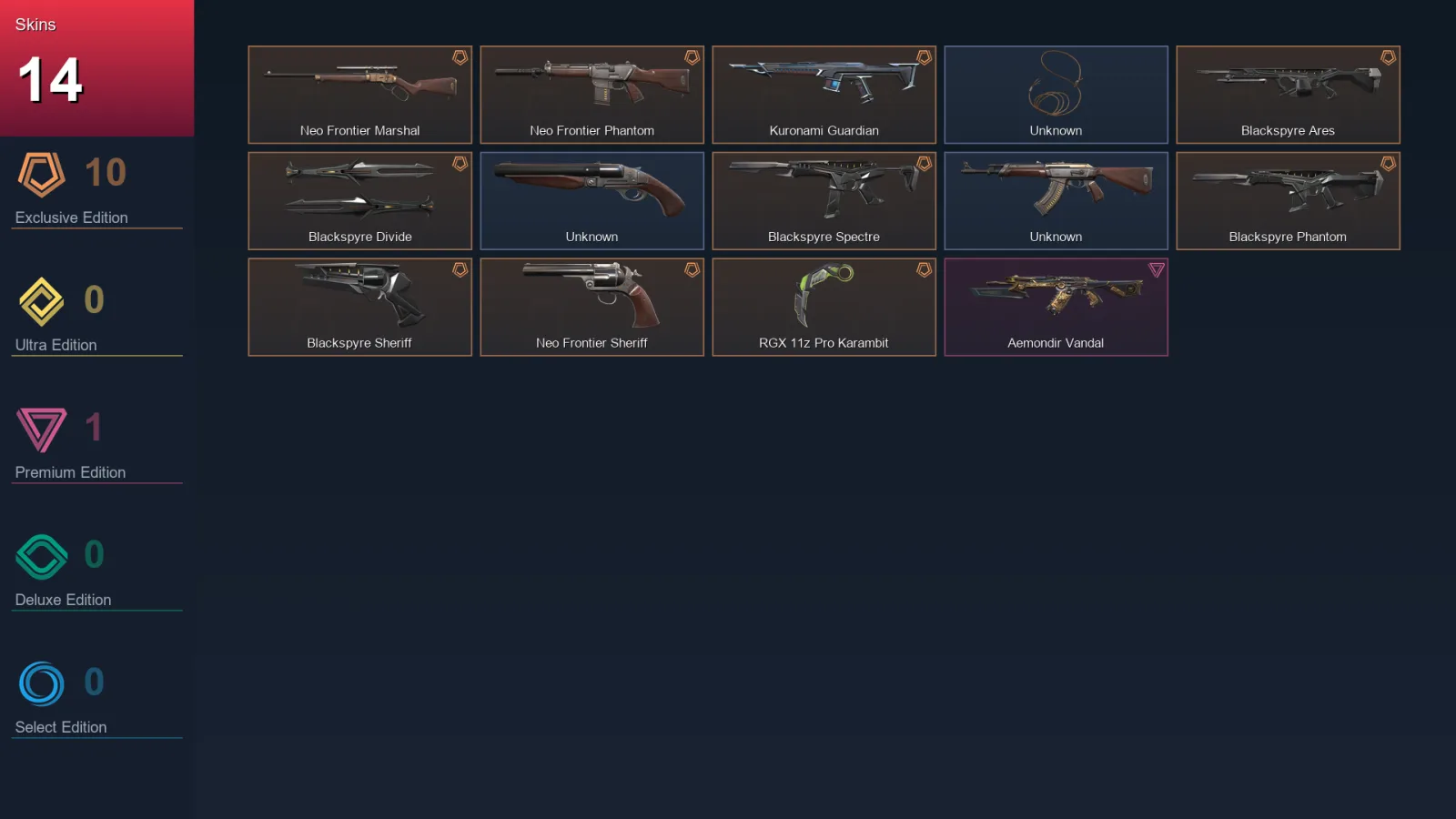 EU | Lv1 | Unranked | 14 Skin | 5 Agent | 2 Buddy