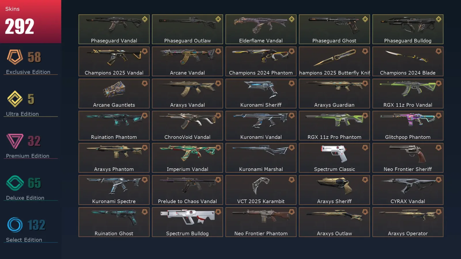 [Valorant] | EU | Level 303 | 29 Agents | 292 Skins