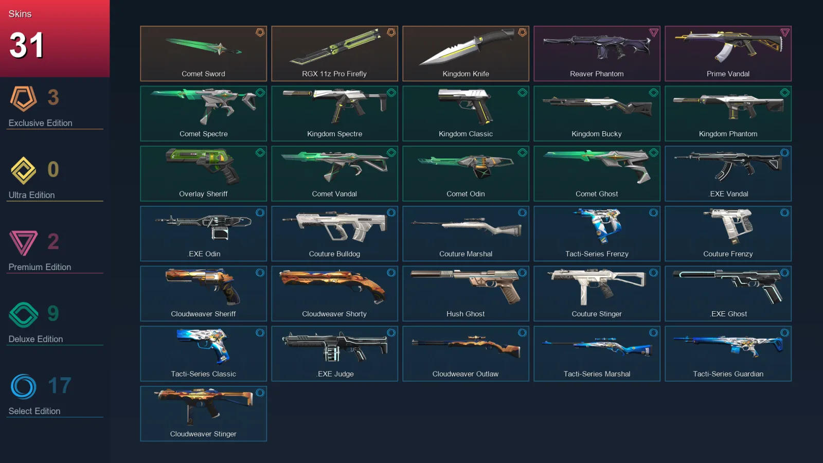 AP | Lv100 | Unranked | 31 Skin | 25 Agent | 51 Buddy