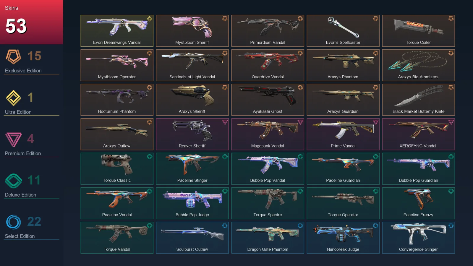 NA | Lv54 | Unranked | 53 Skin | 27 Agent | 37 Buddy