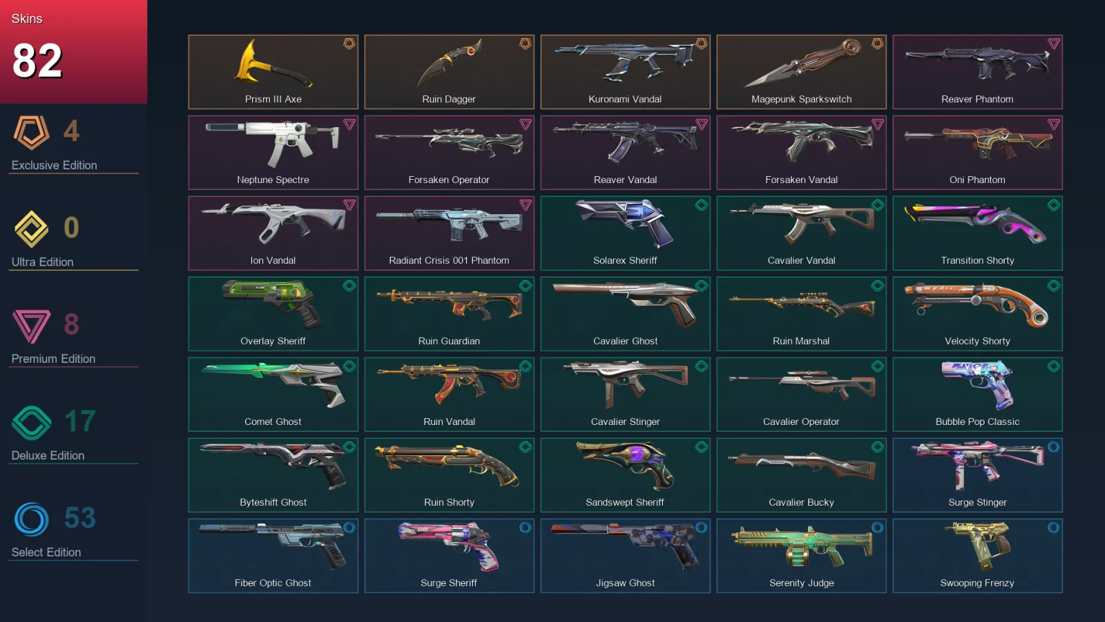 AP | Lv534 | Unranked | 82 Skin | 27 Agent | 181 Buddy