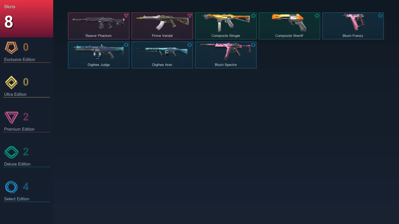 NA | Lv22 | Unranked | 8 Skin | 8 Agent | 7 Buddy