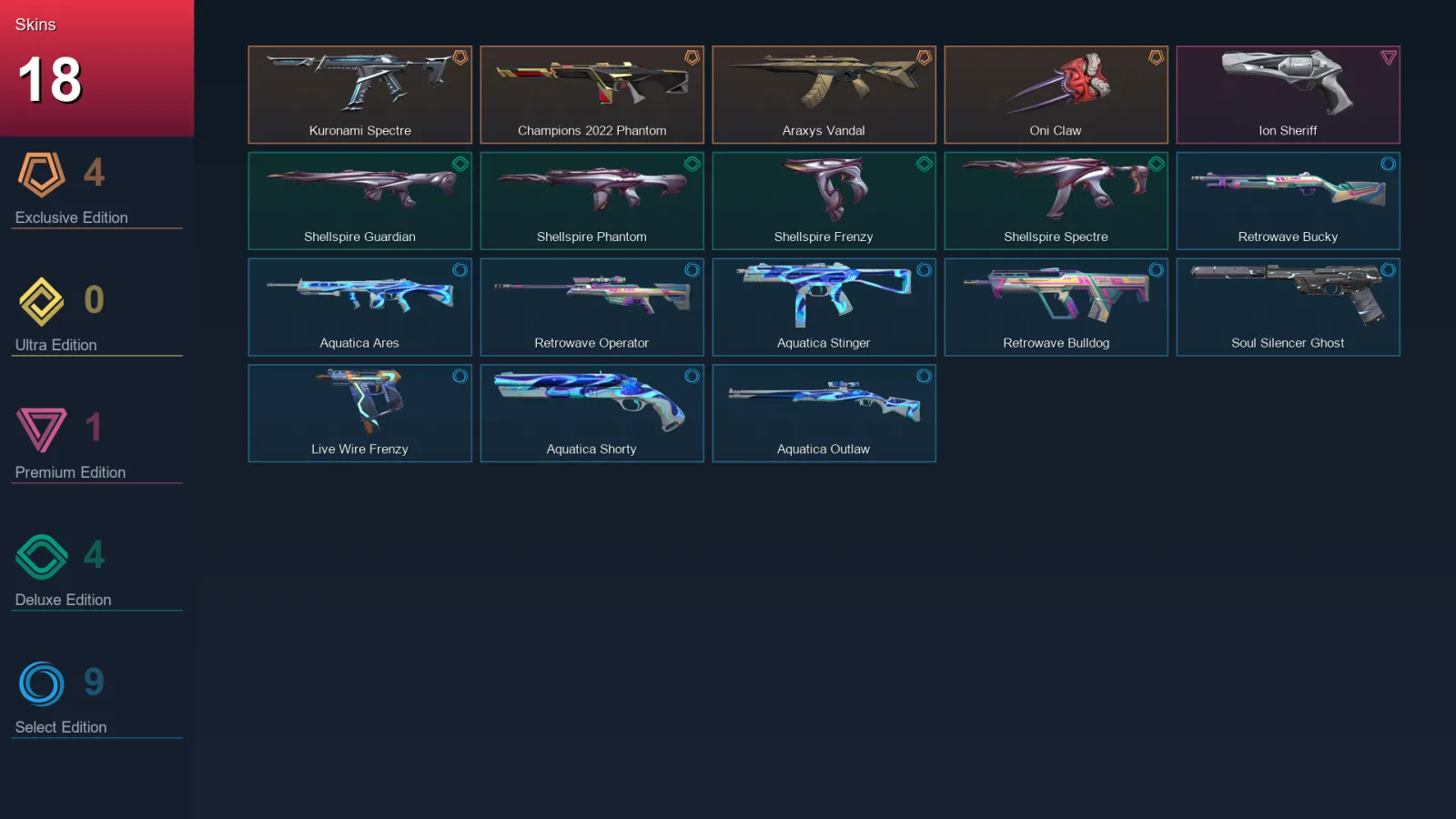AP | Lv81 | Unranked | 18 Skin | 15 Agent | 40 Buddy — Aquatica Ares
