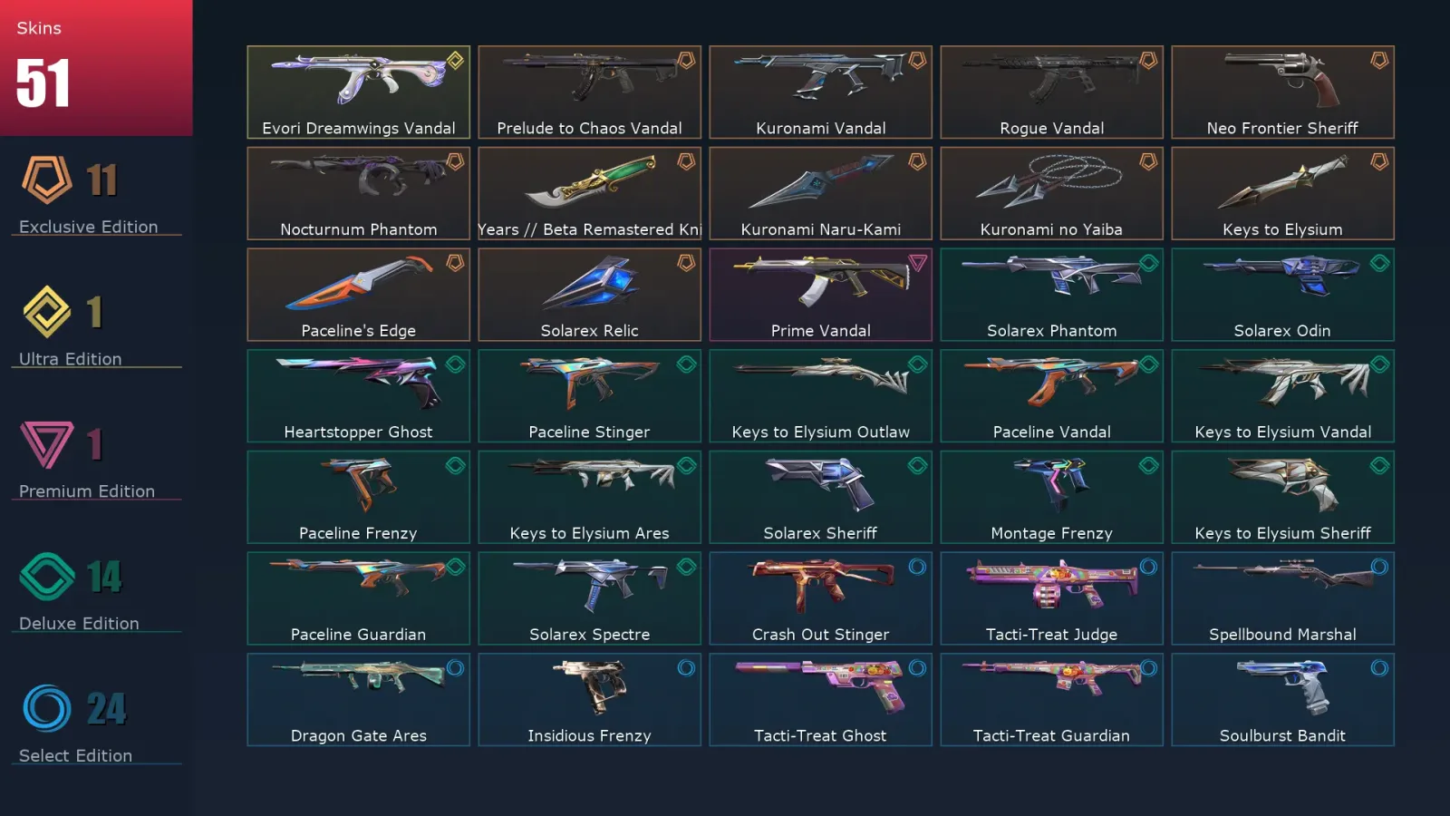 [Valorant] | EU | Level 109 | Gold 1 | 29 Agents | 51 Skins