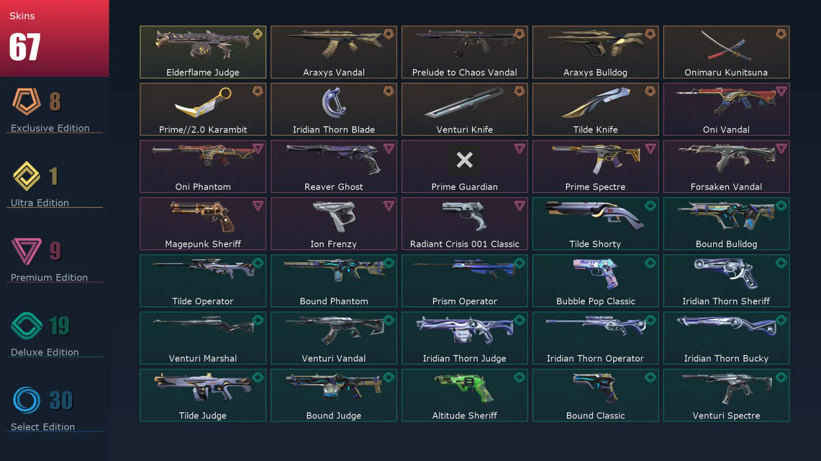 [Valorant] | EU | Level 172 | 24 Agents | 67 Skins
