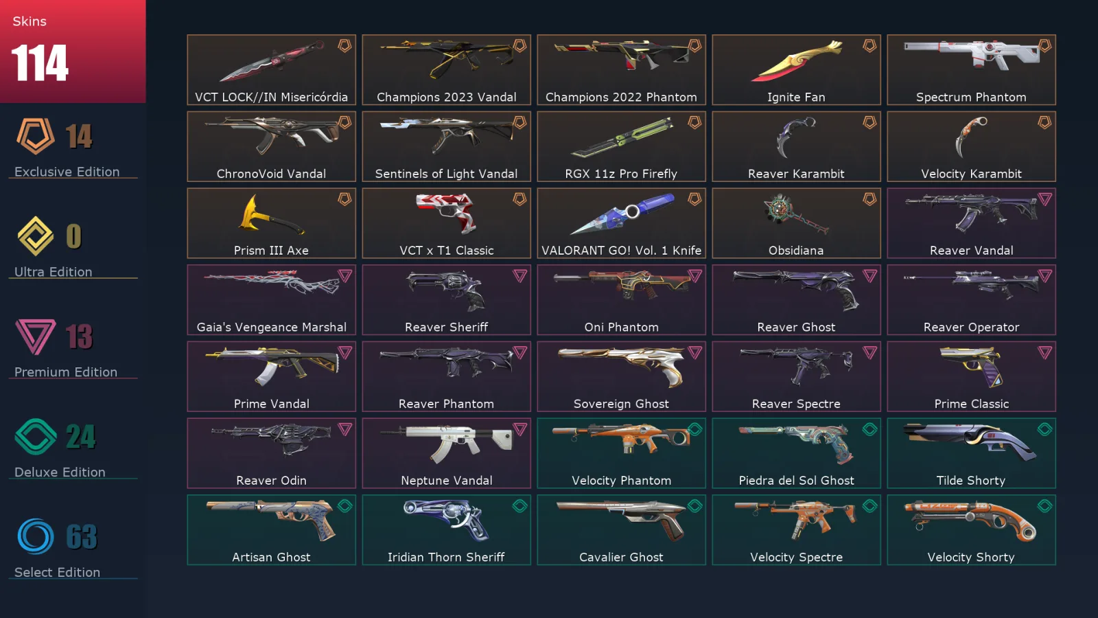 [Valorant] | EU | Level 354 | 27 Agents | 114 Skins