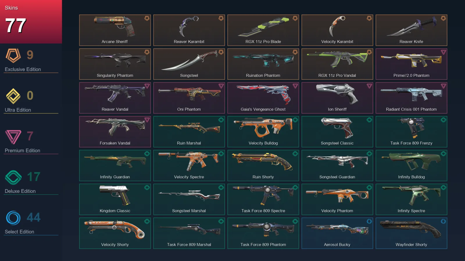 NA | Lv197 | Unranked | 77 Skin | 27 Agent | 116 Buddy