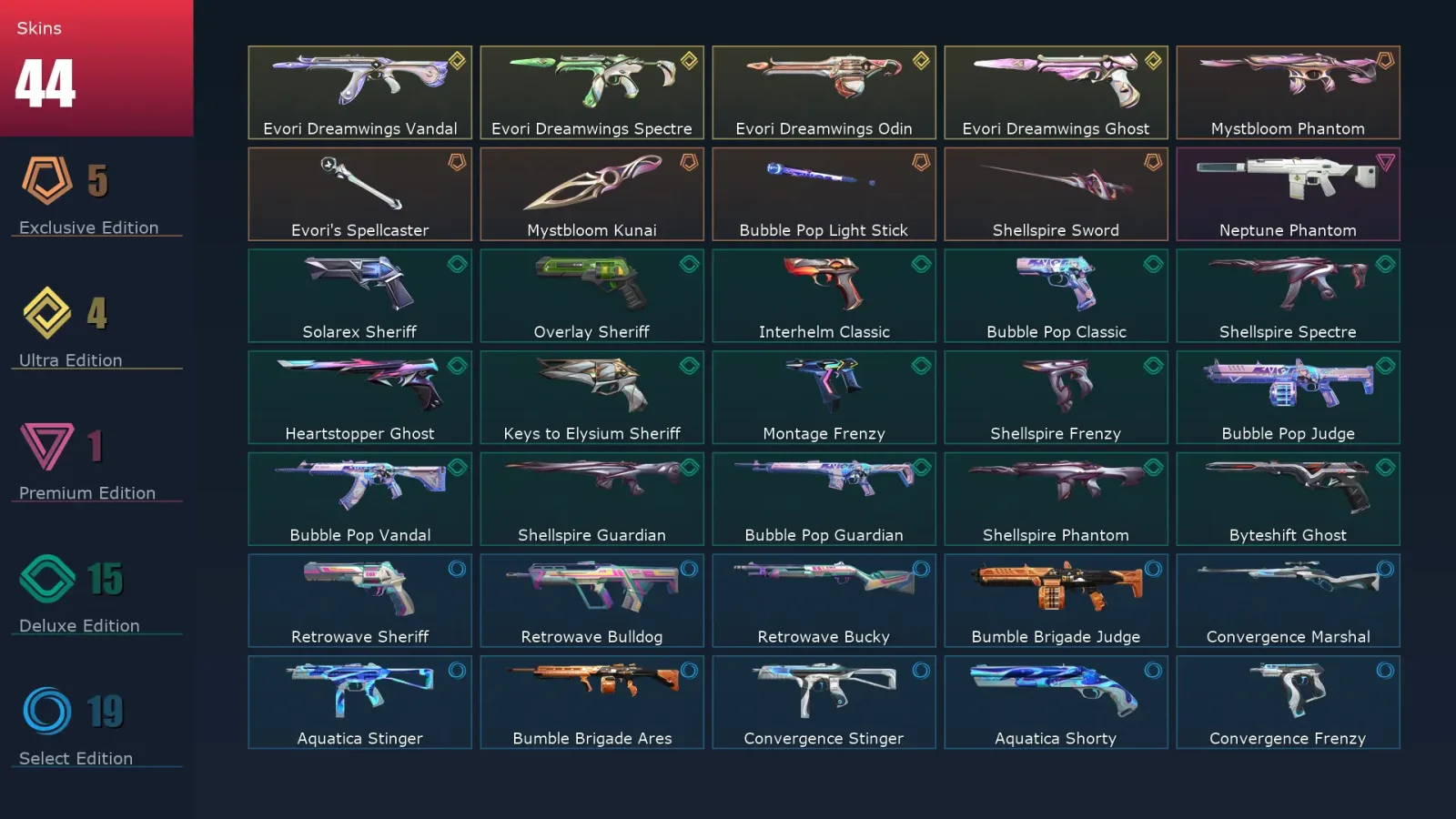 [Valorant] | EU | Level 270 | Diamond 2 | 26 Agents | 44 Skins