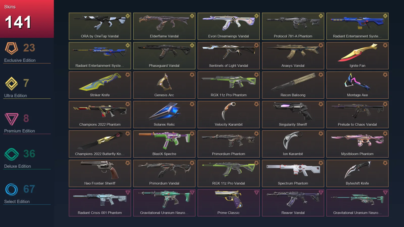 AP | Lv178 | Unranked | 141 Skin | 28 Agent | 125 Buddy
