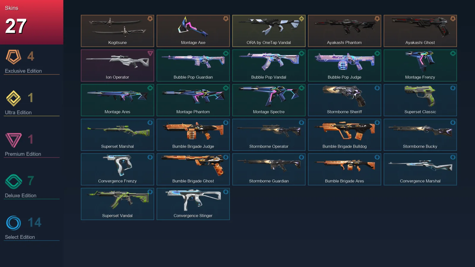 EU | Lv49 | Unranked | 27 Skin | 18 Agent | 27 Buddy