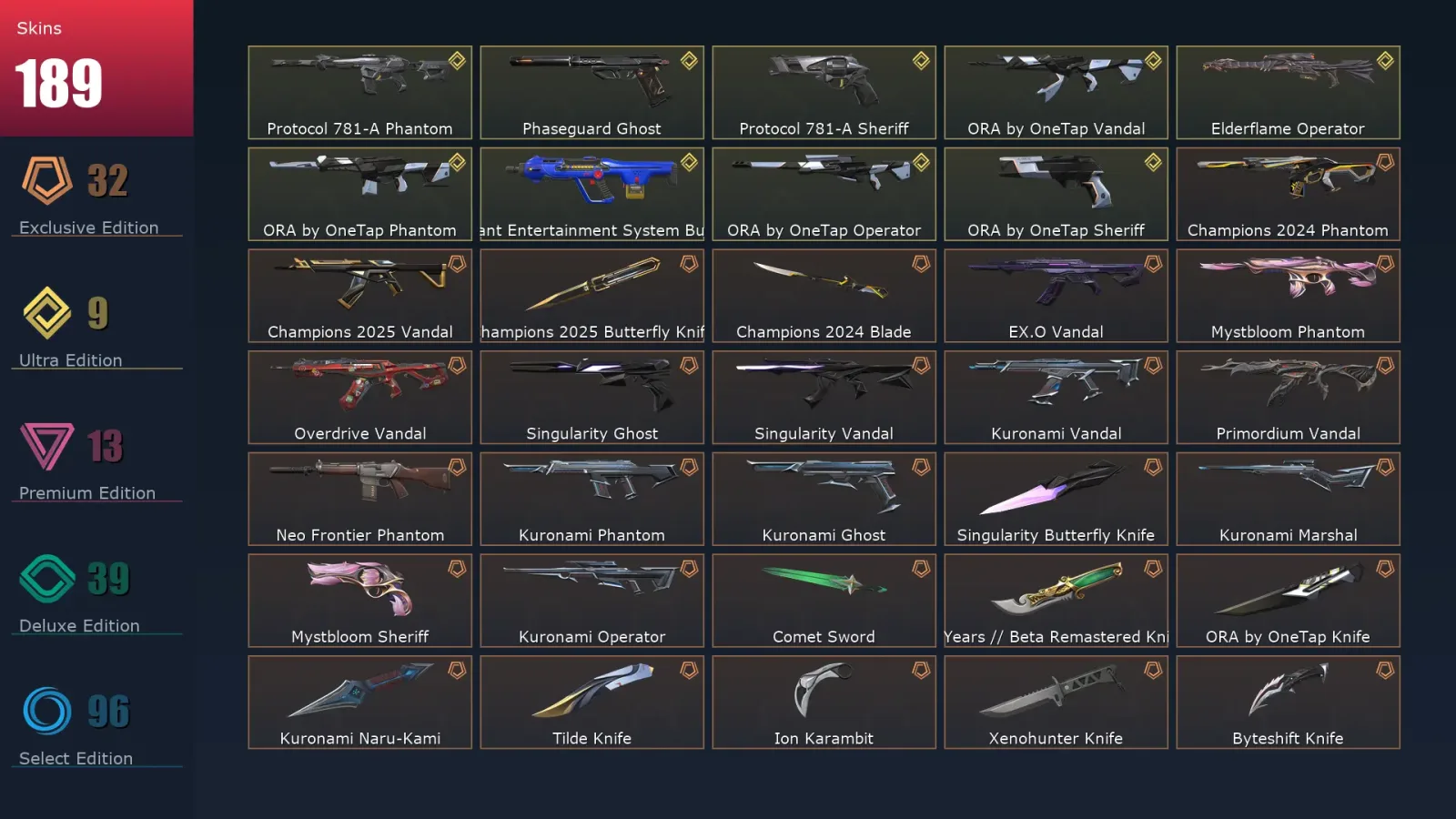 [Valorant] | EU | Level 367 | Platinum 2 | 29 Agents | 189 Skins