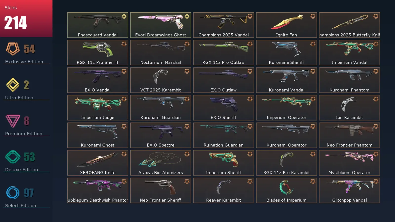 [Valorant] | EU | Level 447 | 29 Agents | 214 Skins