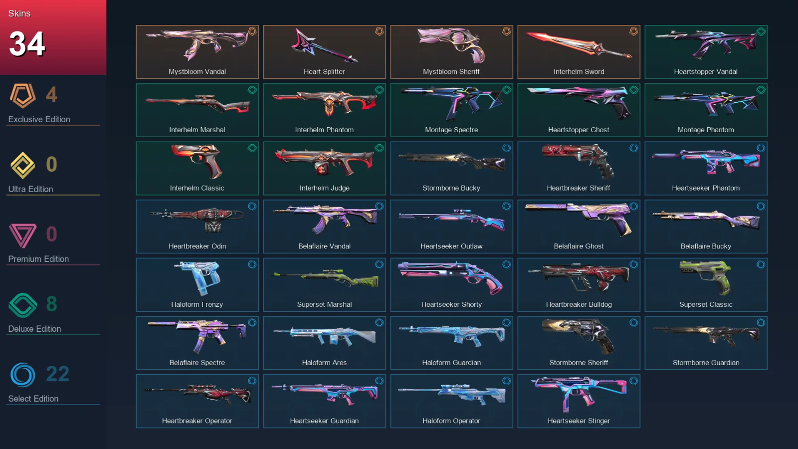EU | Lv54 | Unranked | 34 Skin | 16 Agent | 27 Buddy &mdash; Valorant account with Outlaw skin