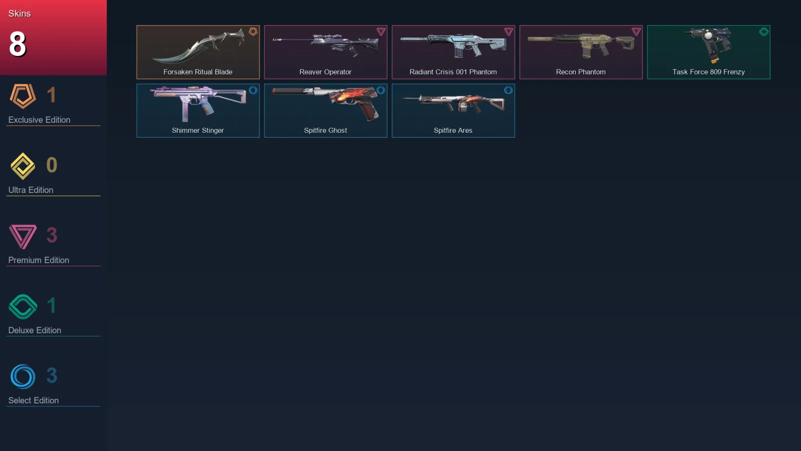NA | Forsaken Ritual Blade | Reaver Operator | Radiant Crisis 001 Phantom | Recon Phantom | 8 Skin | 15 Agent | 16 Buddy | Lv33