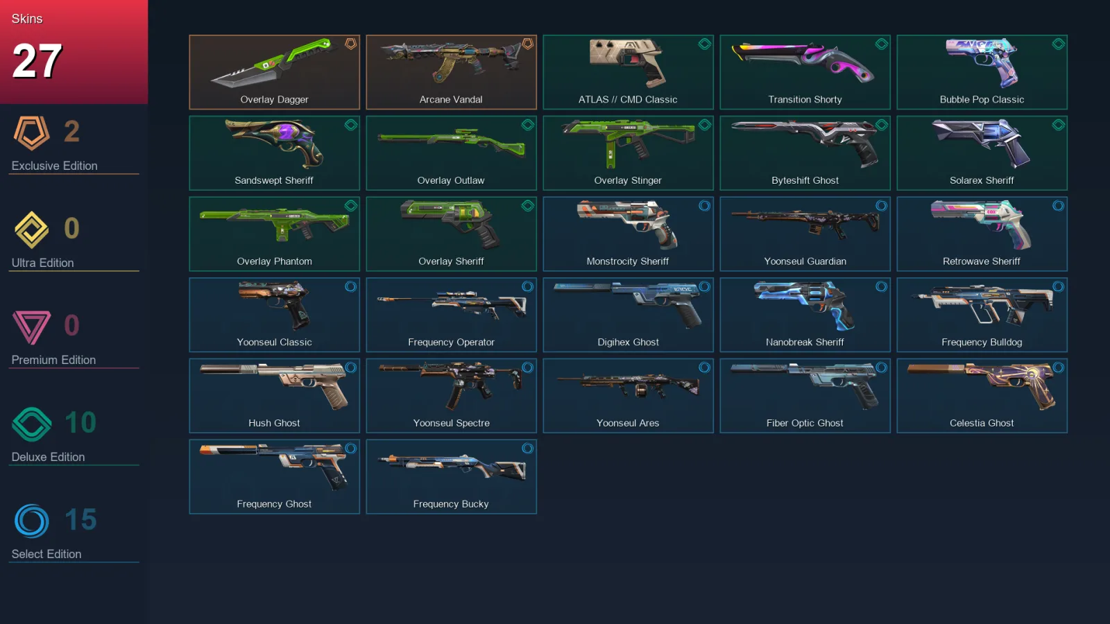 EU | Lv260 | Unranked | 27 Skin | 27 Agent | 83 Buddy