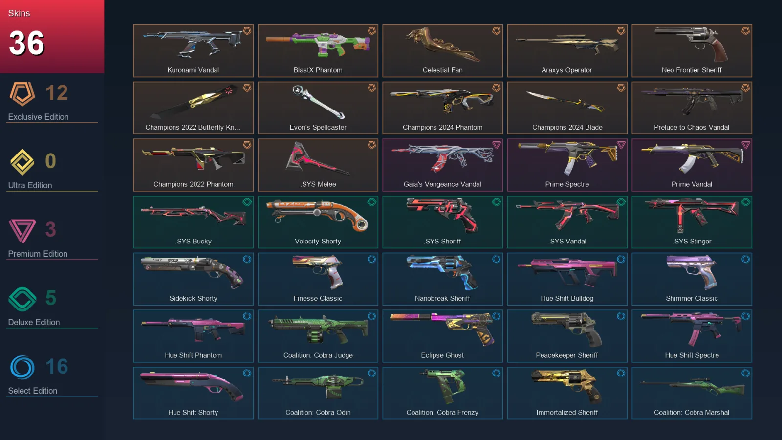 AP | Lv211 | Unranked | 36 Skin | 29 Agent | 92 Buddy