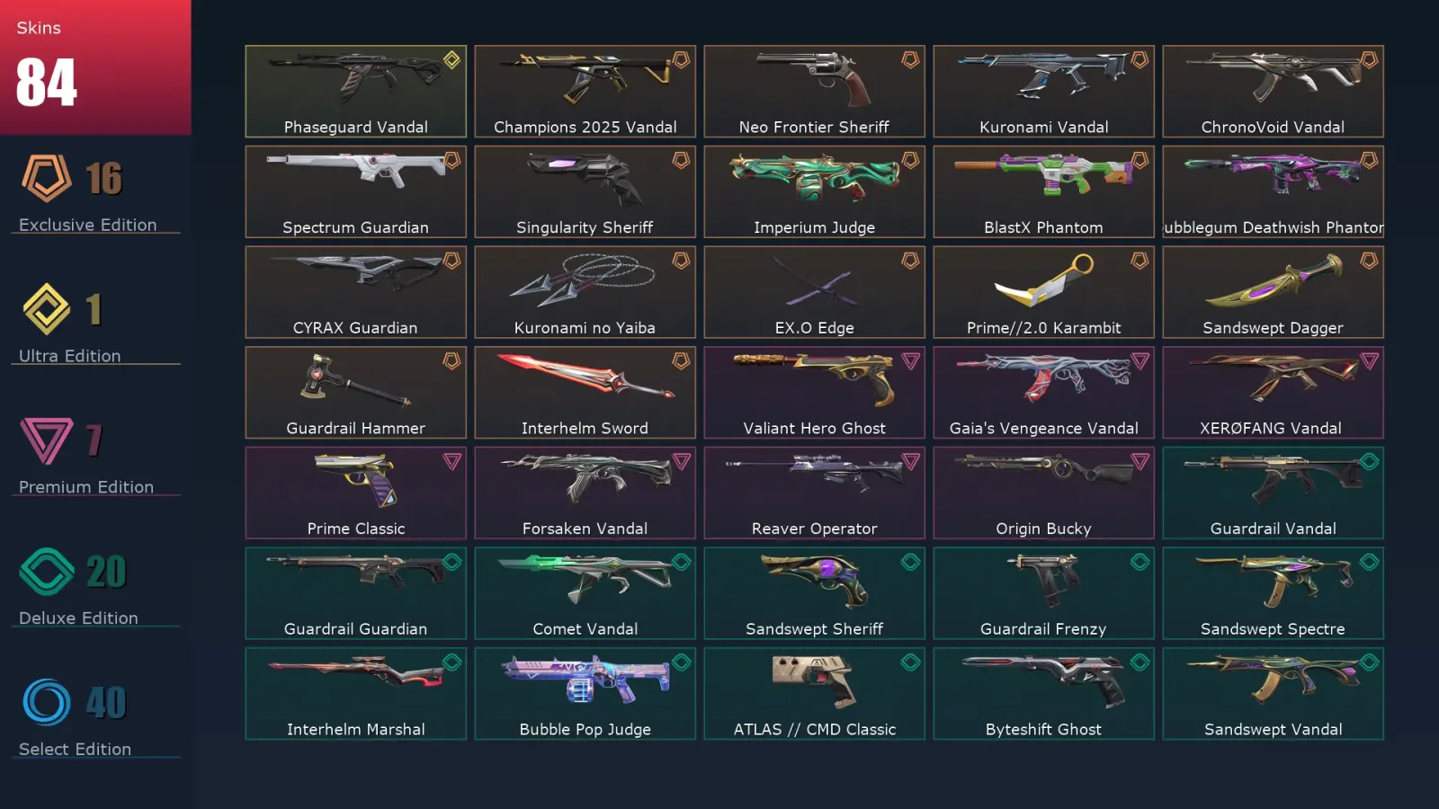 [Valorant] | EU | Level 167 | 27 Agents | 84 Skins — Valorant account