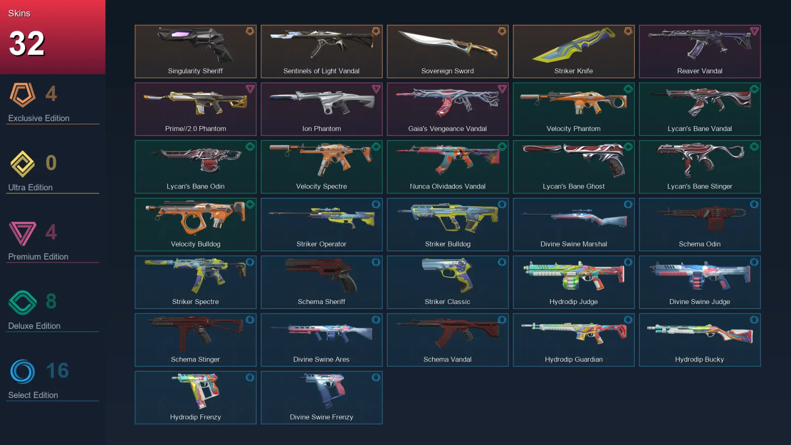 EU | Lv54 | Unranked | 32 Skin | 19 Agent | 34 Buddy — Ion Phantom
