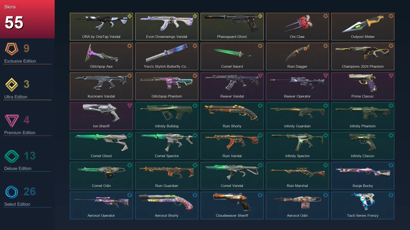 AP | Lv140 | Unranked | 55 Skin | 28 Agent | 93 Buddy — Valorant account