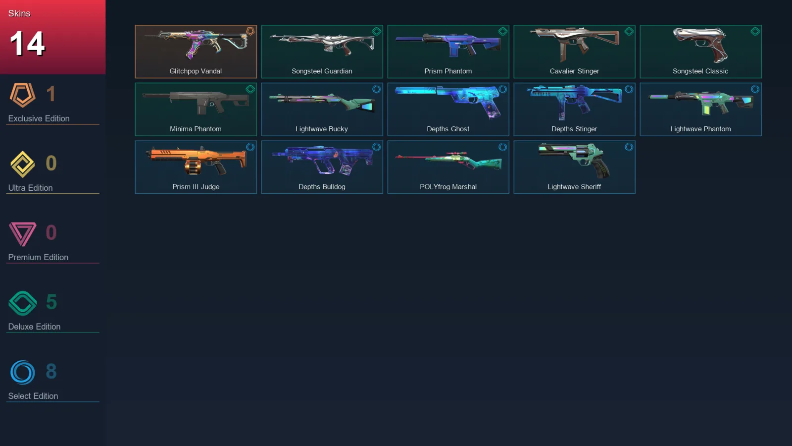 NA | Lv8 | Unranked | 14 Skin | 8 Agent | 11 Buddy