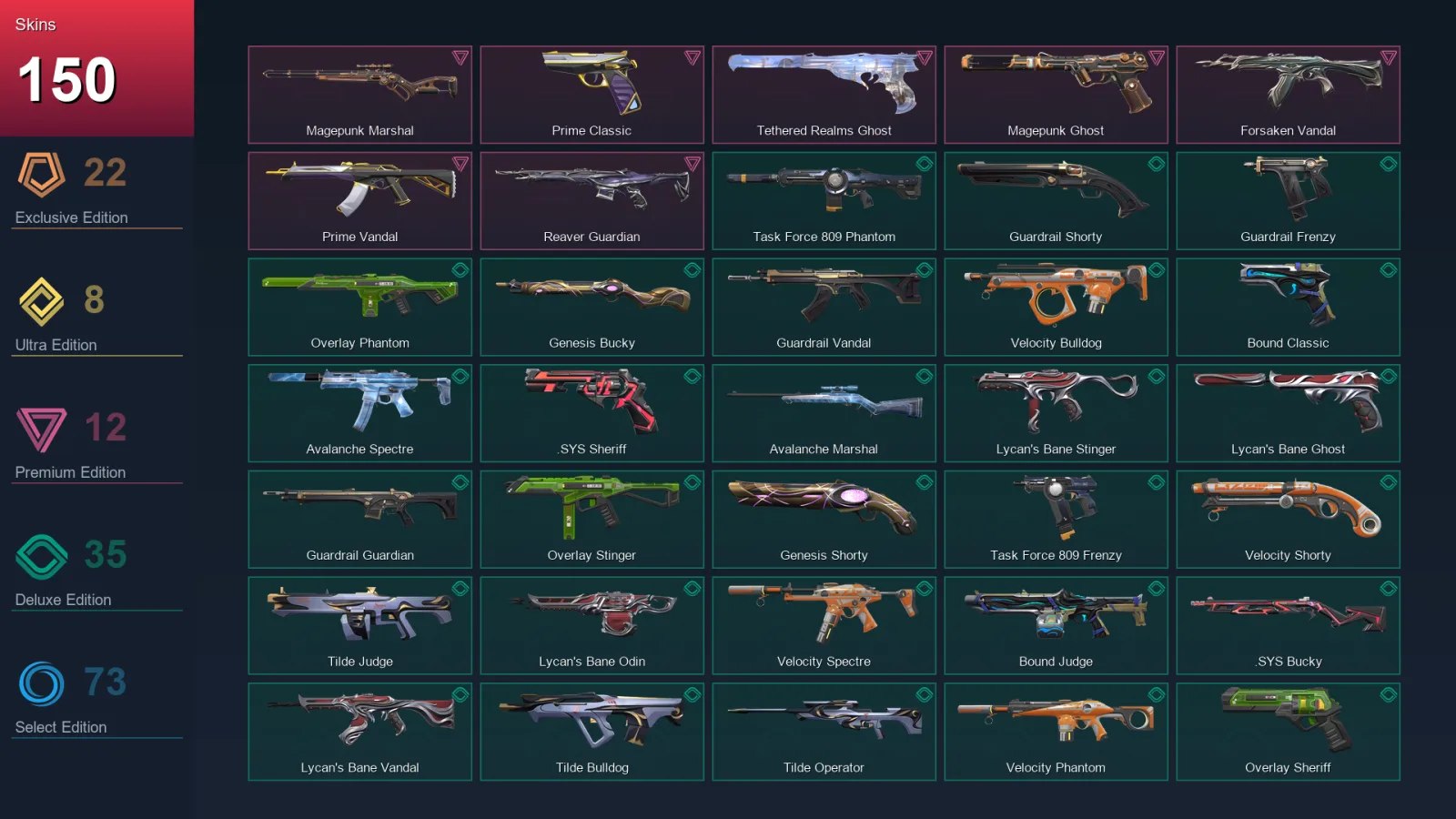 EU | Lv179 | Unranked | 150 Skin | 29 Agent | 121 Buddy