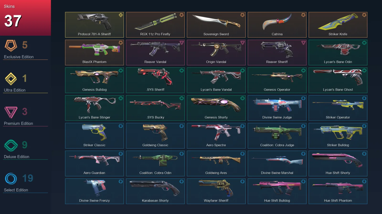 EU | RGX 11z Pro Firefly | Sovereign Sword | Catrina | Striker Knife | 37 Skin | 25 Agent | 60 Buddy | Lv123