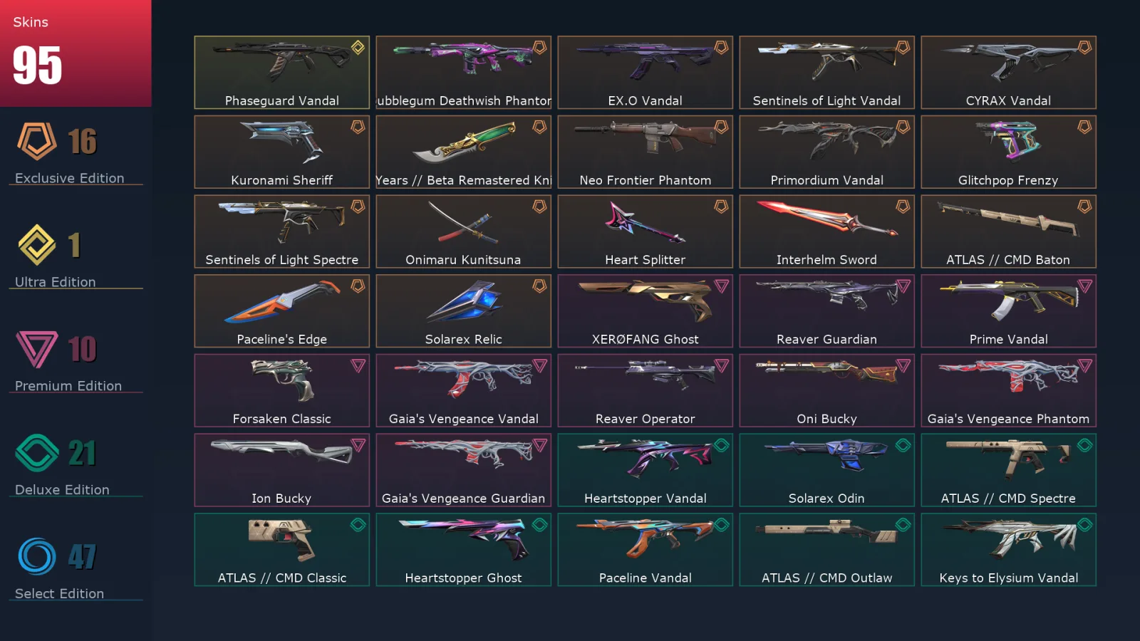 [Valorant] | EU | Level 105 | 29 Agents | 95 Skins