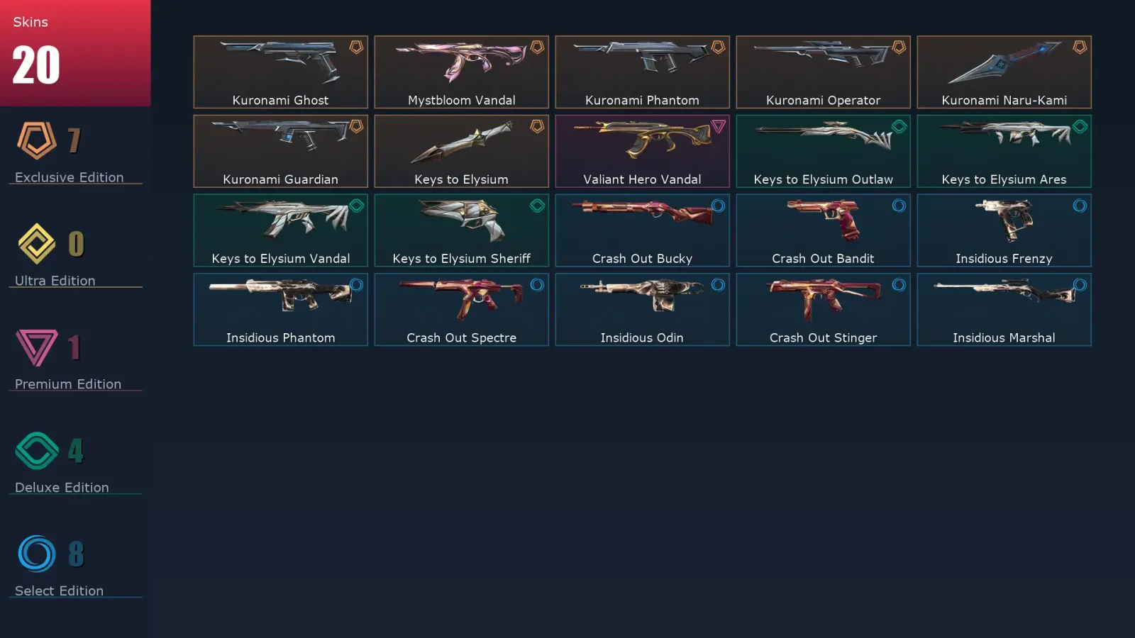 [Valorant] | EU | Level 36 | 13 Agents | 20 Skins
