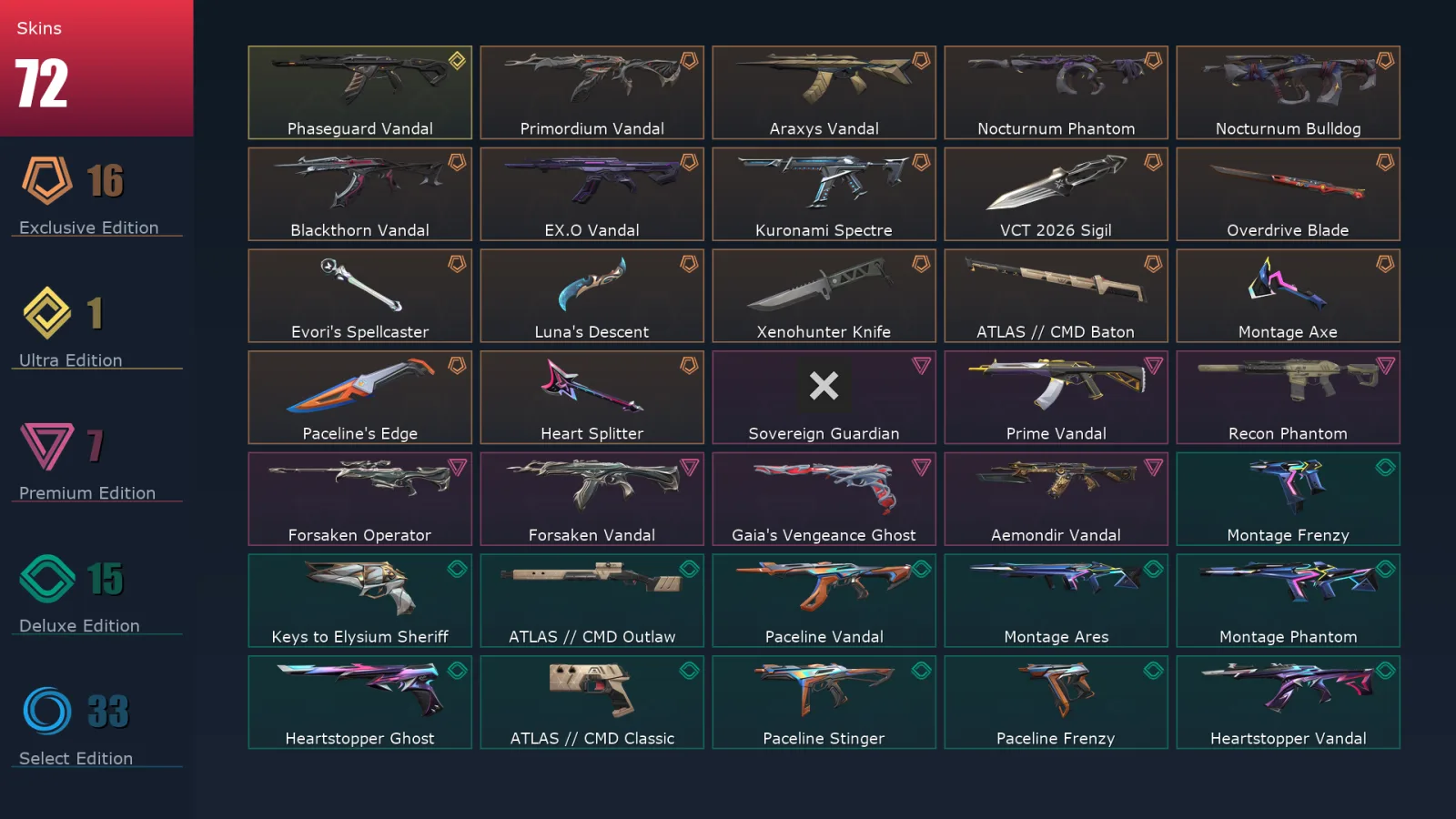 [Valorant] | EU | Level 143 | 29 Agents | 72 Skins